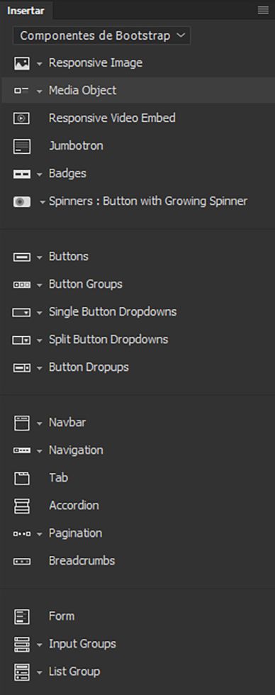 Componentes admitidos en Bootstrap 4.0.0
