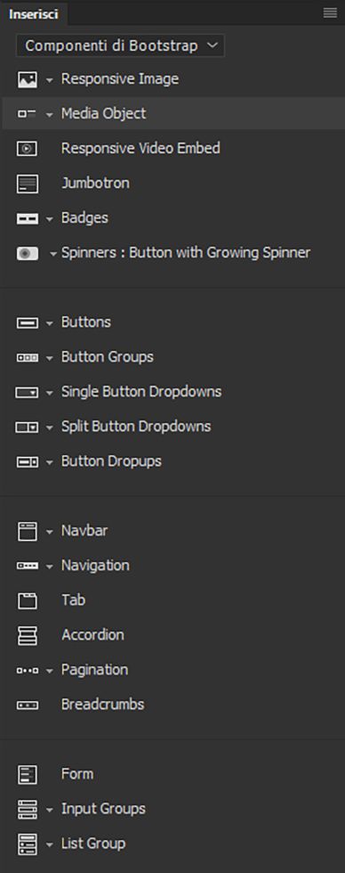 Componenti supportati in Bootstrap 4.0.0