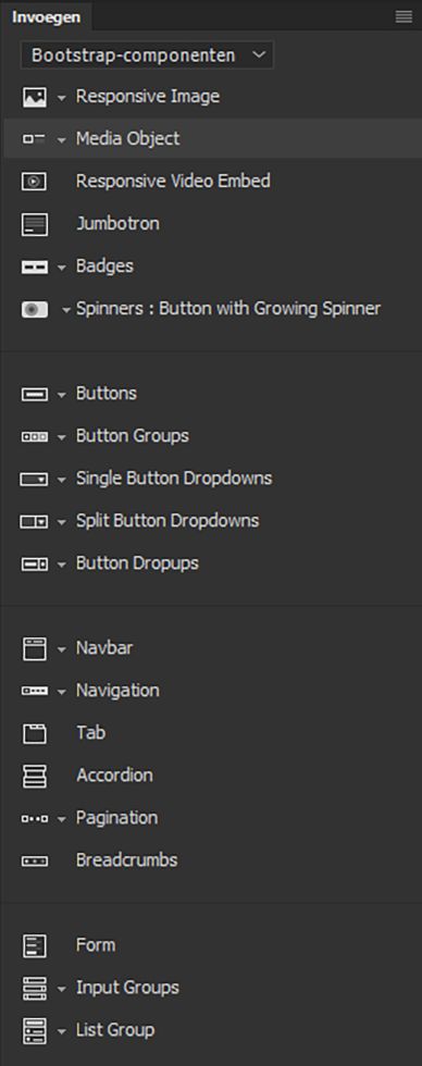Ondersteunde componenten in Bootstrap 4.0.0