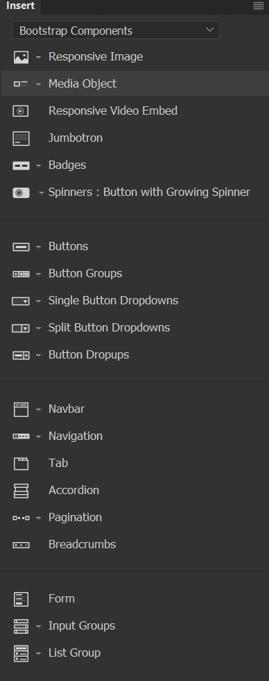 المكونات المدعومة في Bootstrap 4.0.0