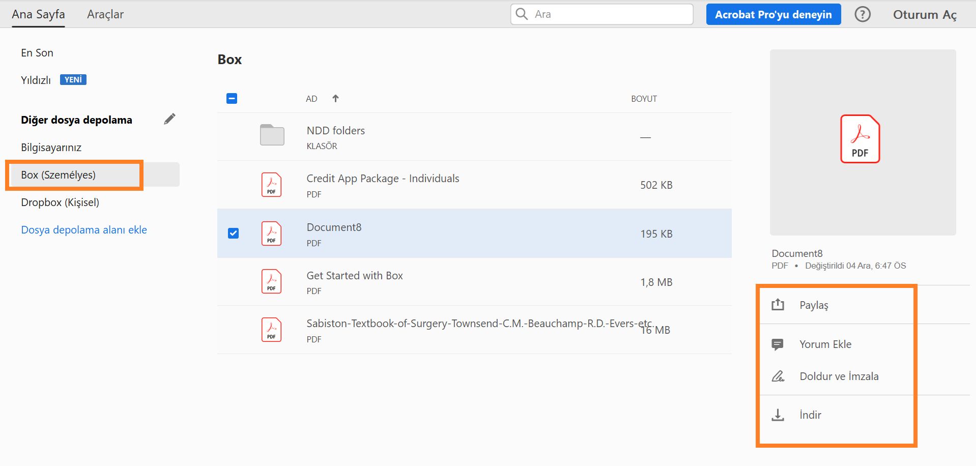 Ana Ekran Görünümünde Box dosyalarınız