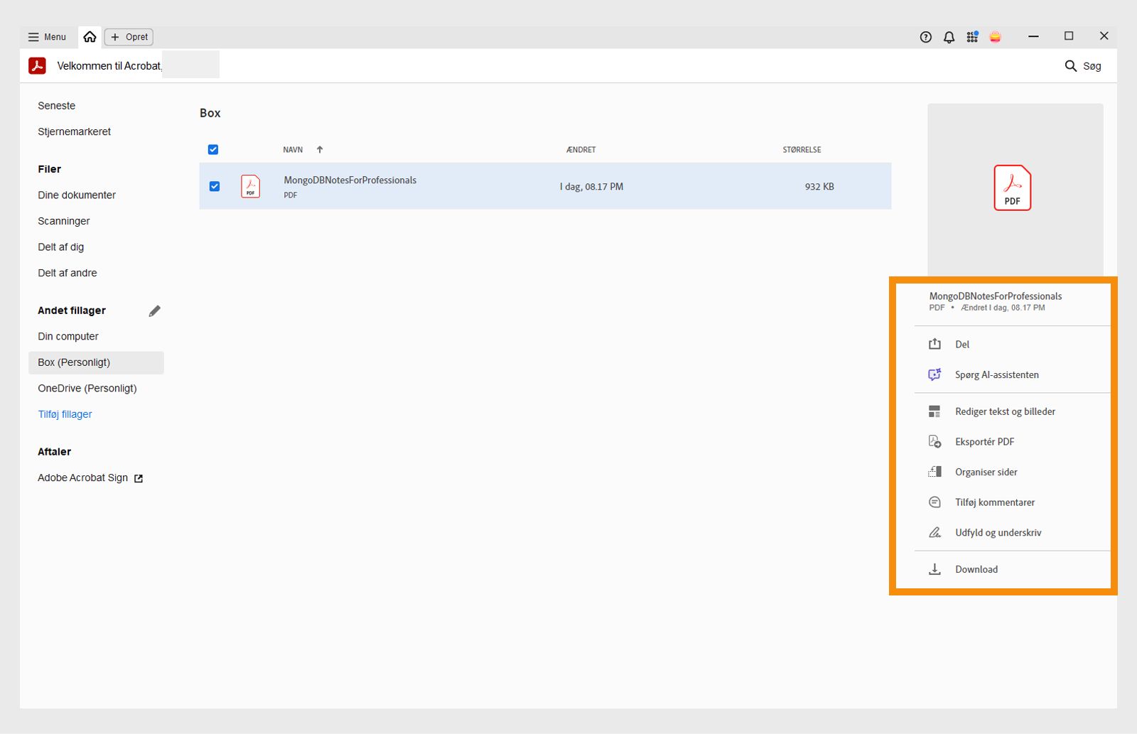 Dine Box-filer i Hjem-visningen