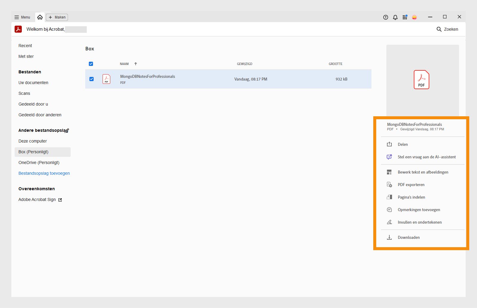 Uw Box-bestanden in de weergave Start