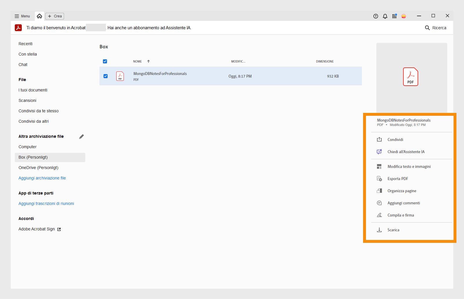 I file Box nella vista Home