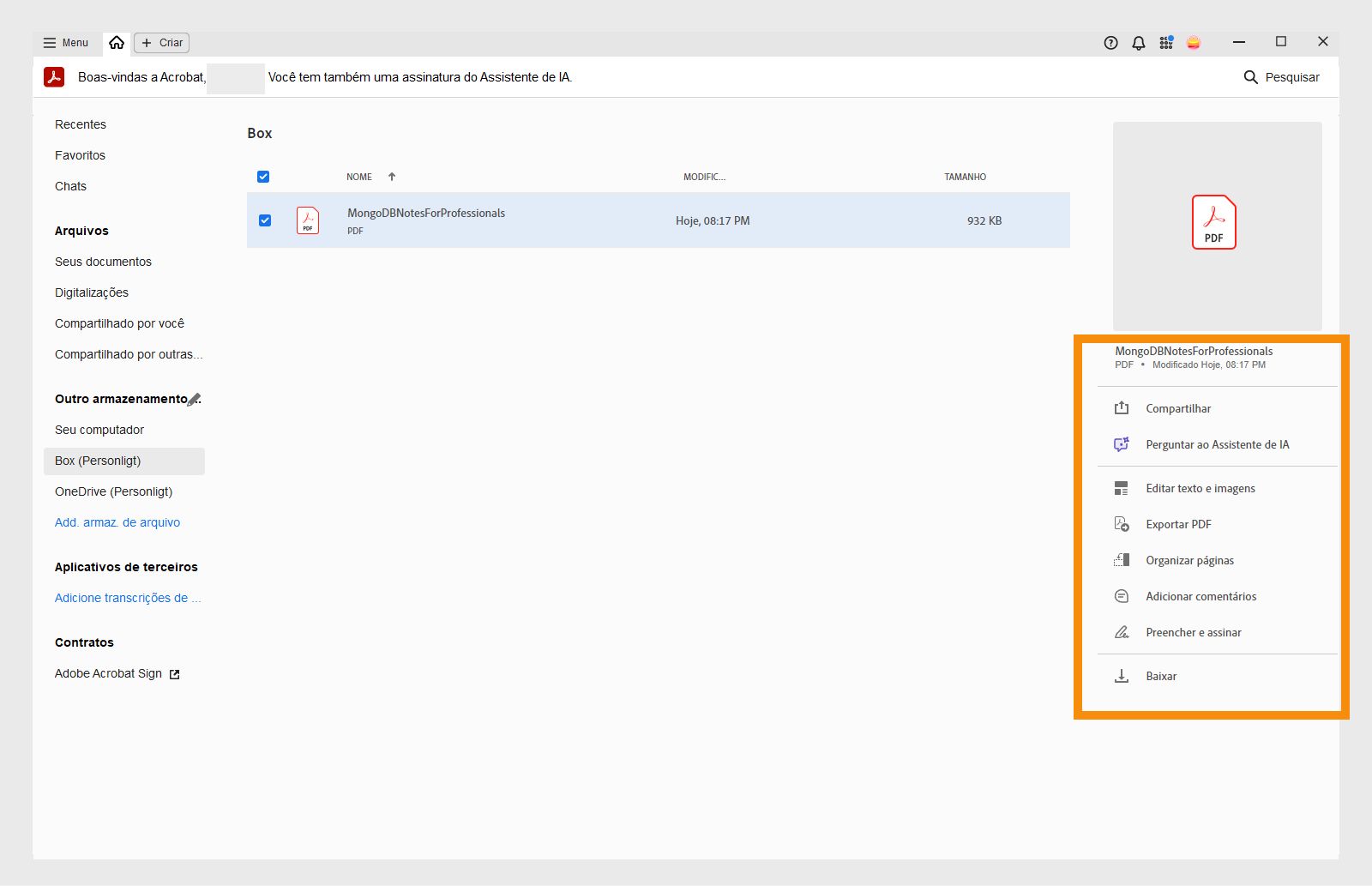 Seus arquivos do Box na exibição Início