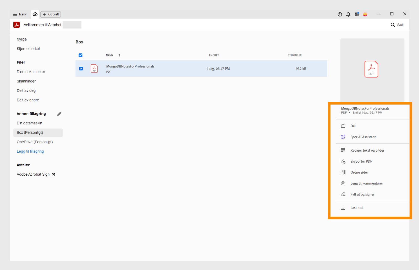 Box-filene dine i visningen Hjem