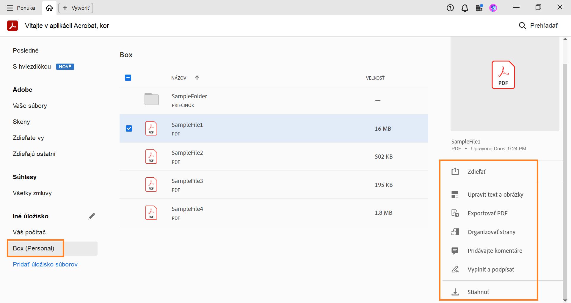 Súbory Box v zobrazení Domov