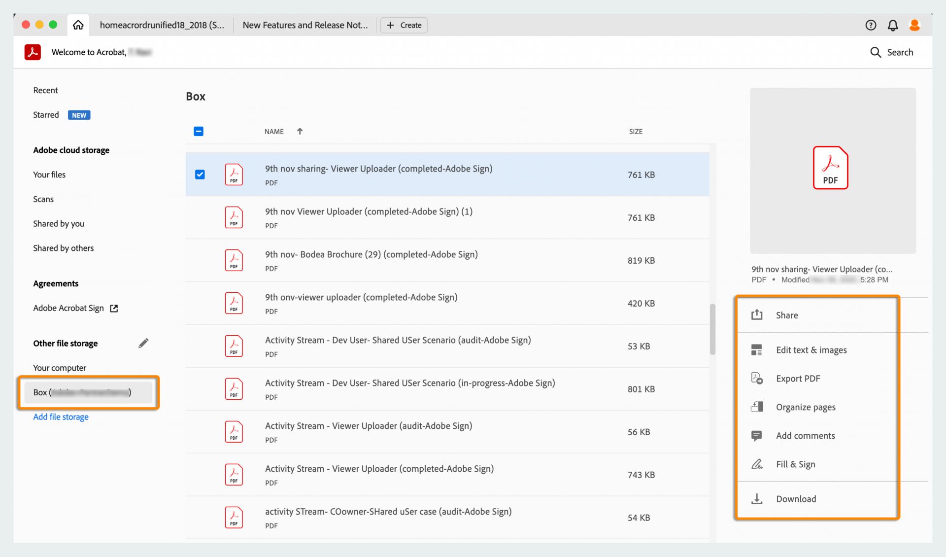 ملفات Box الخاصة بك في طريقة العرض Home