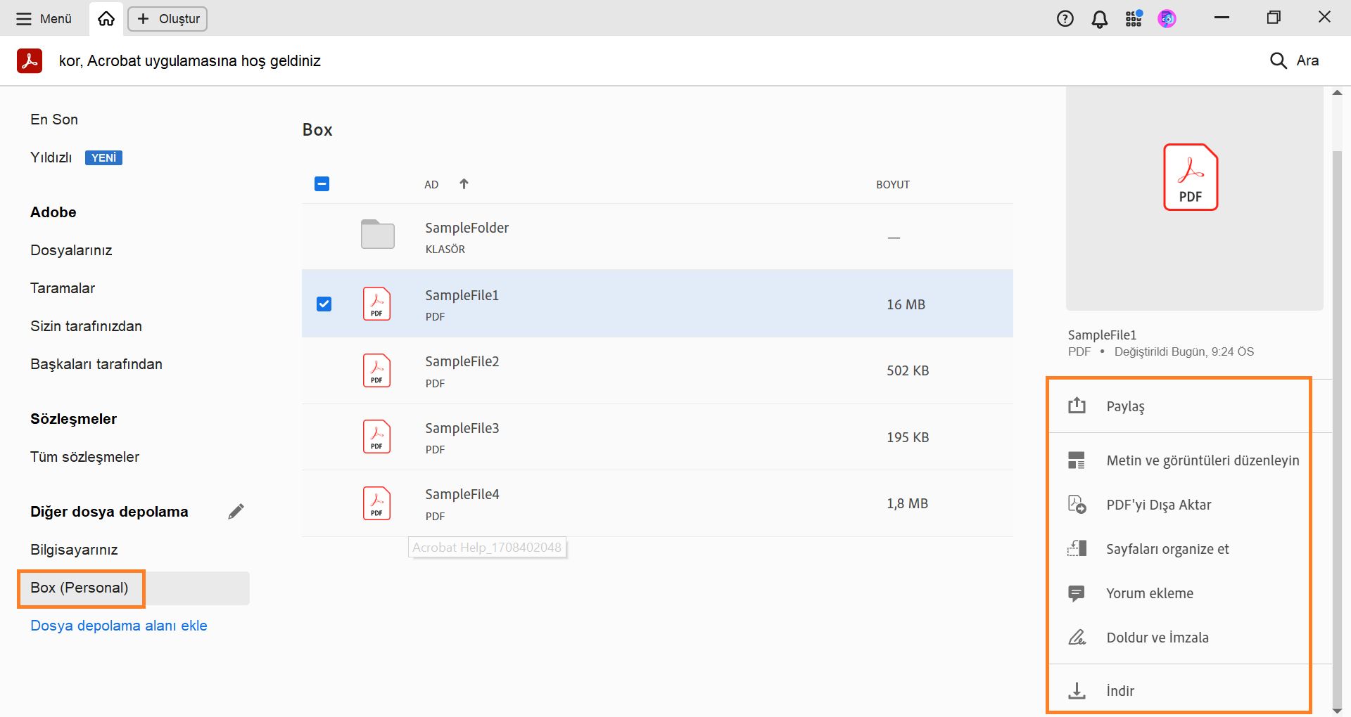 Ana Ekran Görünümünde Box dosyalarınız