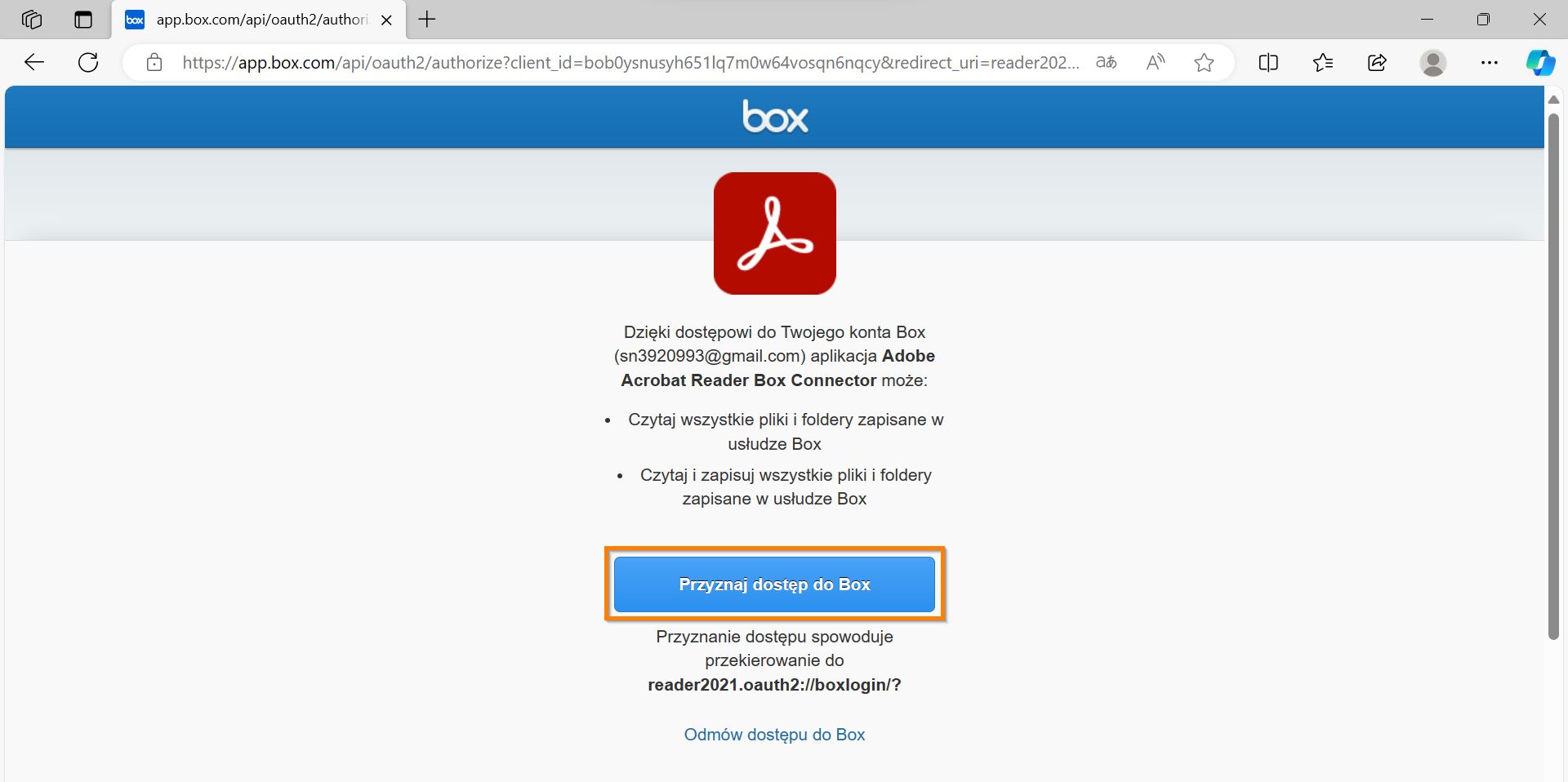 Hozzáférés megadása a Box-hoz