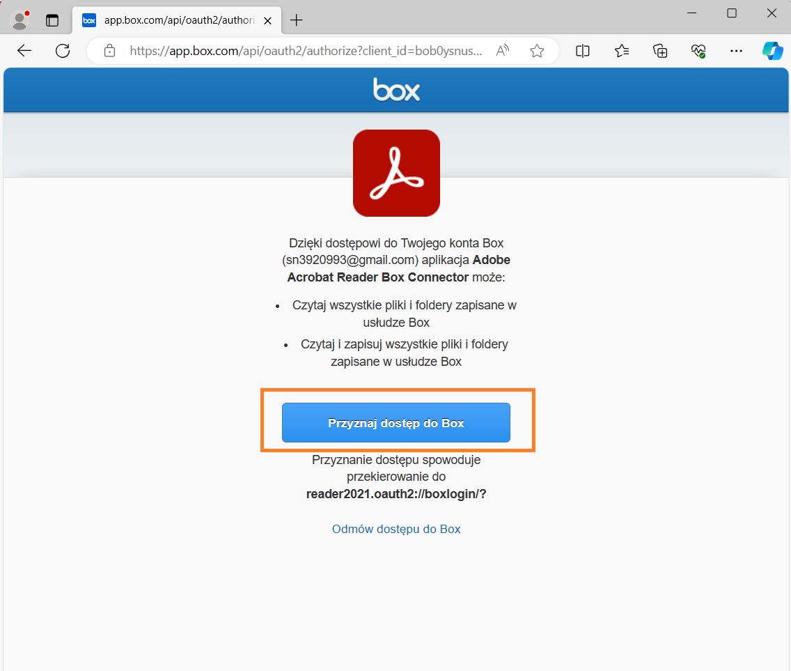 Zezwalanie na dostęp do usługi Box