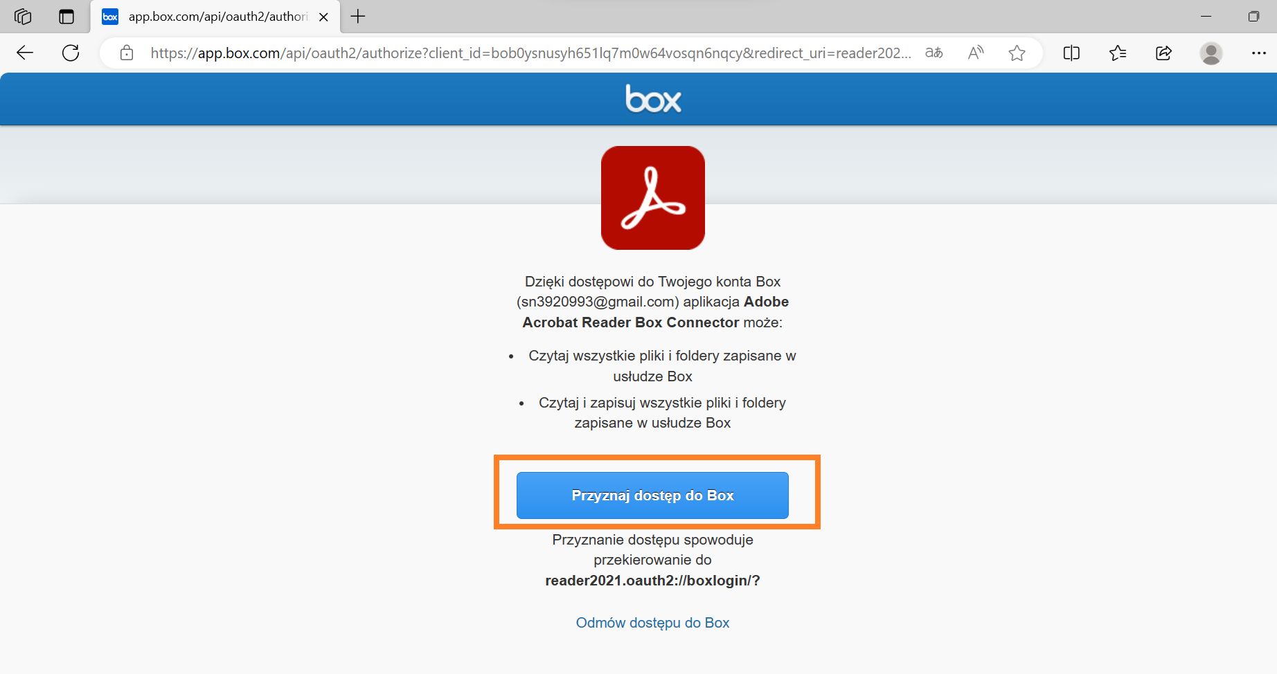 Box'a erişim izni ver