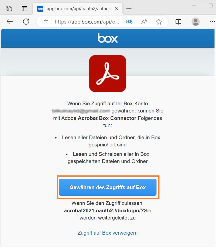 Zugriff auf Box gewähren