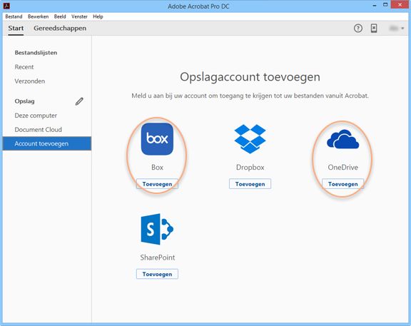 Box- en OneDrive-connectoren in de weergave Start