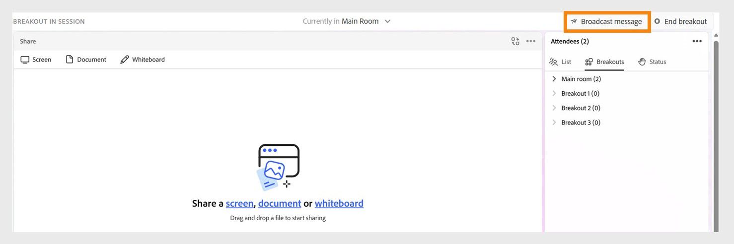 Broadcast message in Breakout rooms