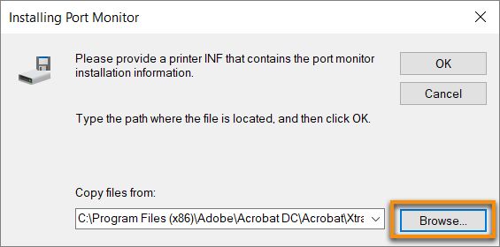 Selaa ja valitse AdobePDF.inf-tiedosto