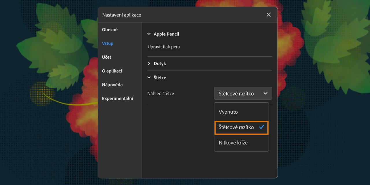 Zapnutí náhledu otisku štětce