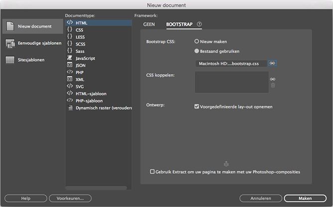 Bootstrap-documenten maken met bestaande frameworkbestanden