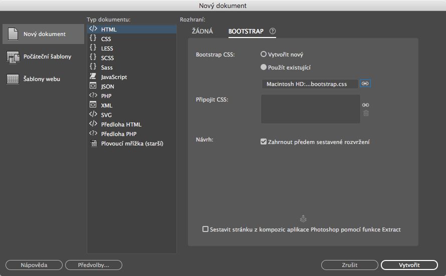 Vytváření dokumentů Bootstrap pomocí existujících souborů rozhraní