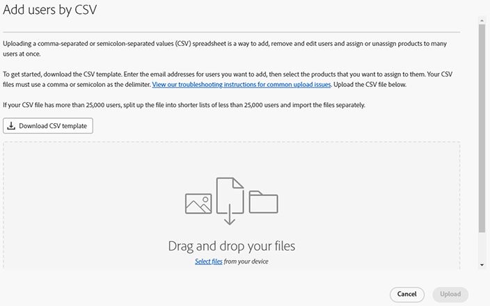 Tambah pengguna melalui CSV