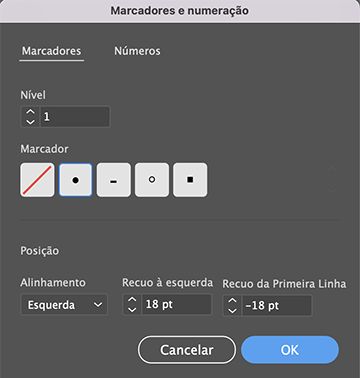 Predefinições de lista com marcadores