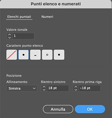 Predefiniti elenco puntato