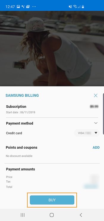 Compra de la suscripción a Premiere Rush en Samsung Galaxy Store