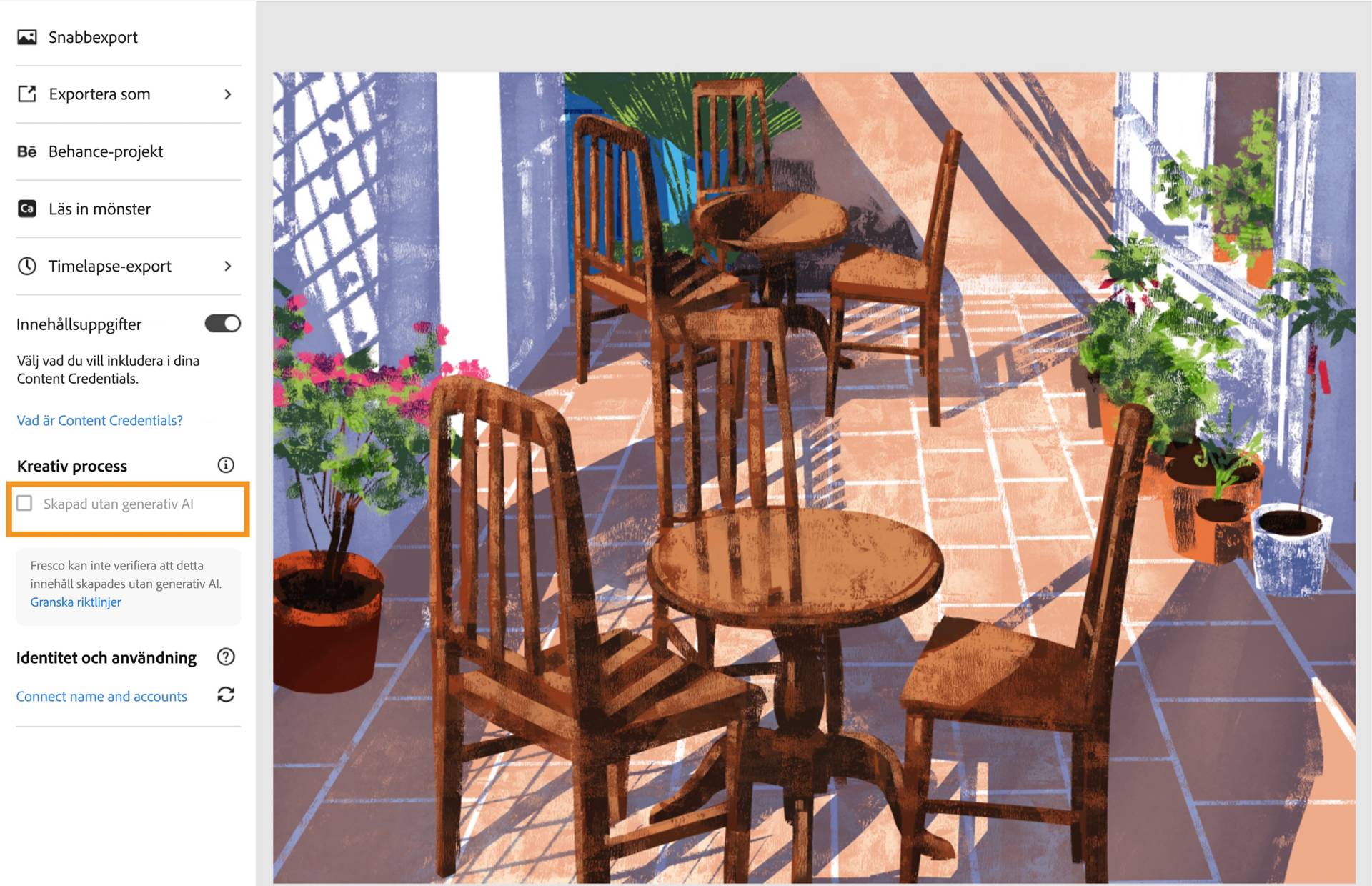 Skapad utan generativ AI är nedtonat och avmarkerat om dokumentet är fritt från generativ AI