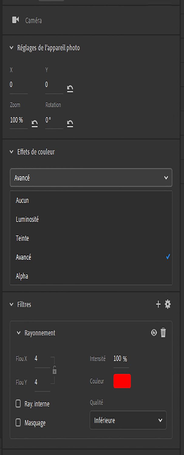 Options de caméra mises à jour