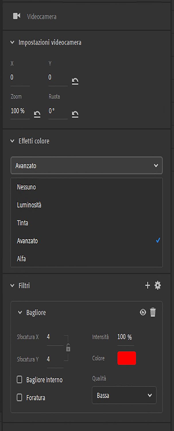 Opzioni videocamera aggiornate