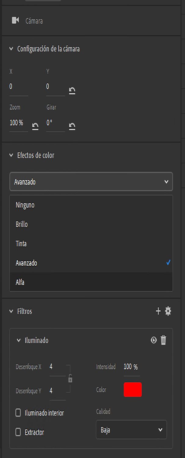 Opciones de cámara actualizadas