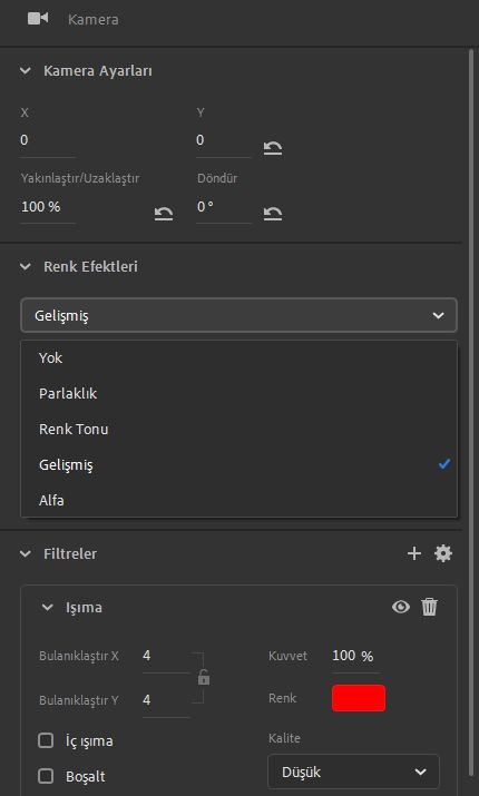 Güncellenen kamera seçenekleri