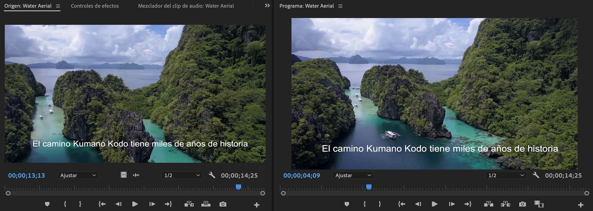 Visualización de subtítulos opcionales en el monitor de origen y el monitor de programa