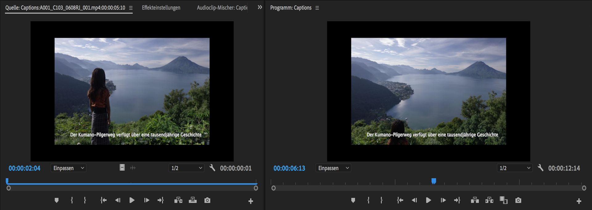 Anzeigen von Untertiteln im Quell- und Programmmonitor