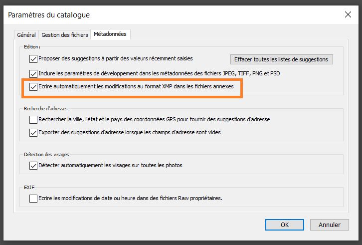 Paramètres du catalogue