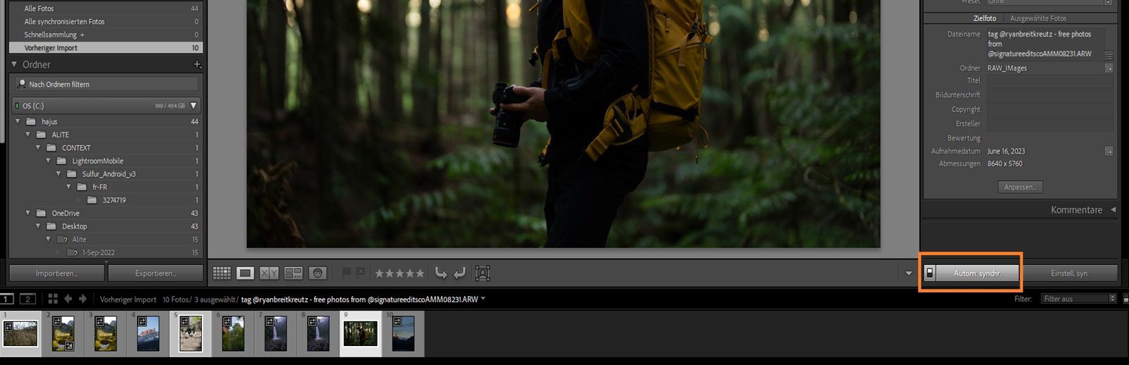 Kopieren und Einfügen von Einstellungen für HDR