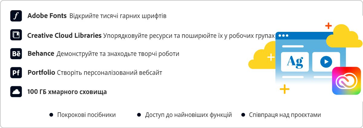 Служби в складі плану Creative Cloud