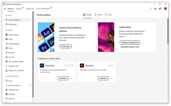 Aplikace Creative Cloud pro stolní počítače