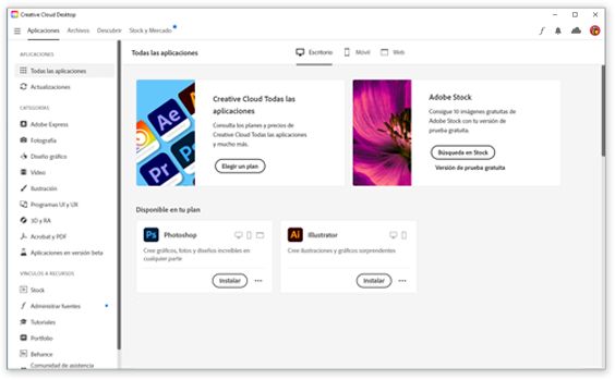 Aplicación de escritorio de Creative Cloud