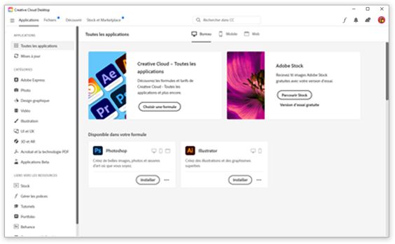 Application de bureau Creative Cloud
