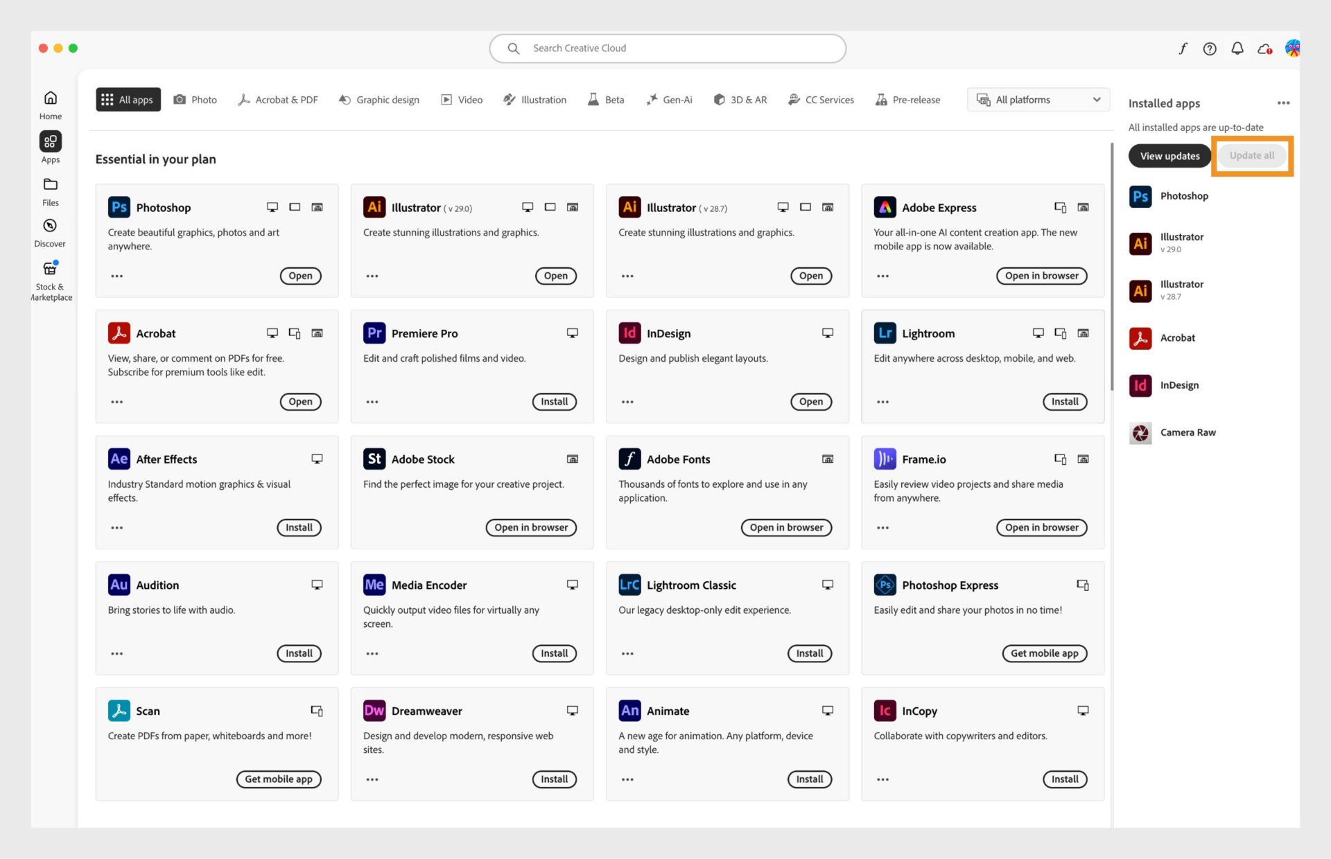 Update all to manage all updates.