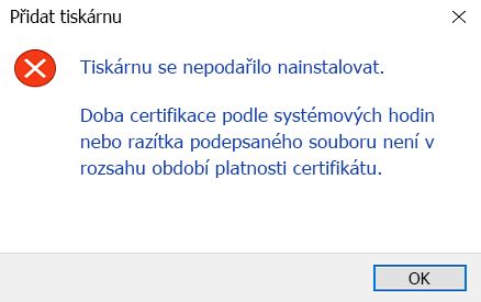 Požadovaný certifikát není platný