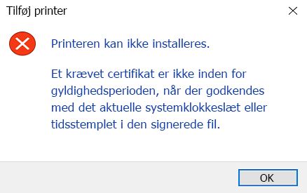 Det påkrævede certifikat er ikke gyldigt