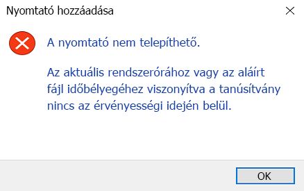 A szükséges tanúsítvány nem érvényes