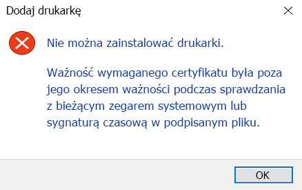 Wymagany certyfikat jest nieprawidłowy