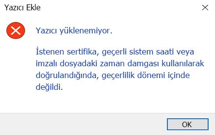 Gerekli sertifika geçerli değil