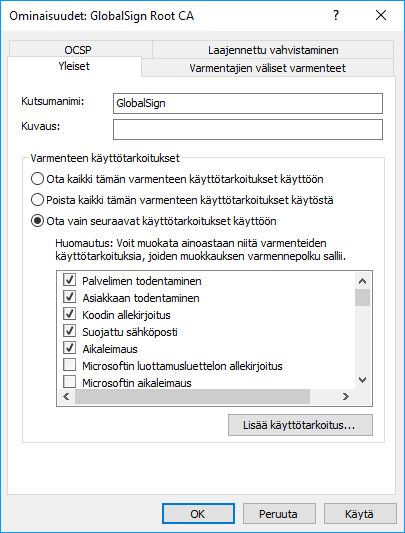 GlobalSign Root CA -ominaisuudet