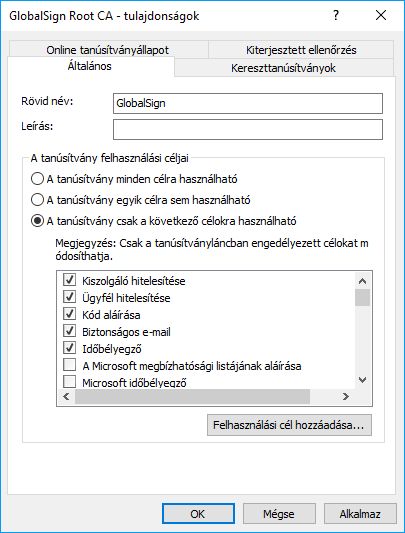 GlobalSign Root CA tulajdonságai