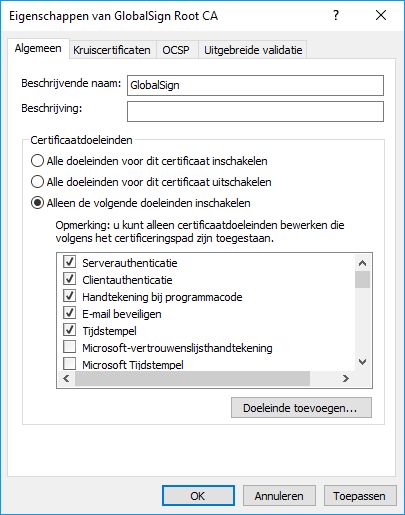 Eigenschappen van GlobalSign Root CA