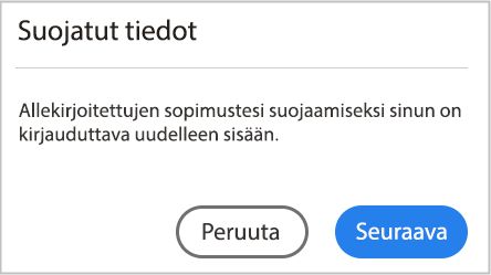 Valitse Seuraava Suojatut tiedot -valintaikkunassa.